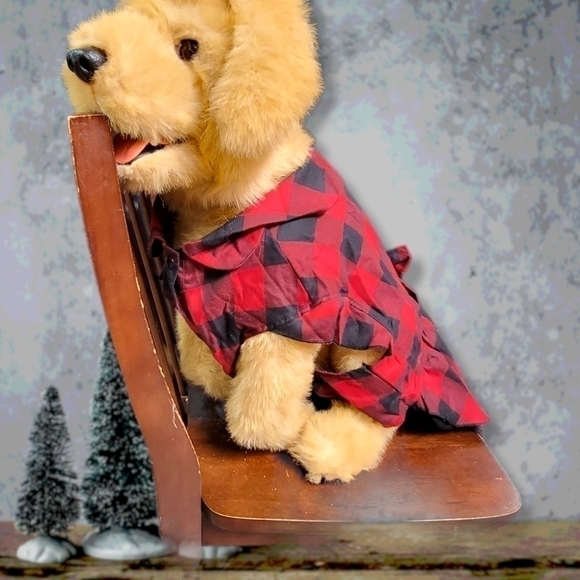 WONDERSHOP 𝅺Large Dress Bow & Tutu Dog Holiday Buffalo Plaid Check Red New T32 - Picture 2 of 9